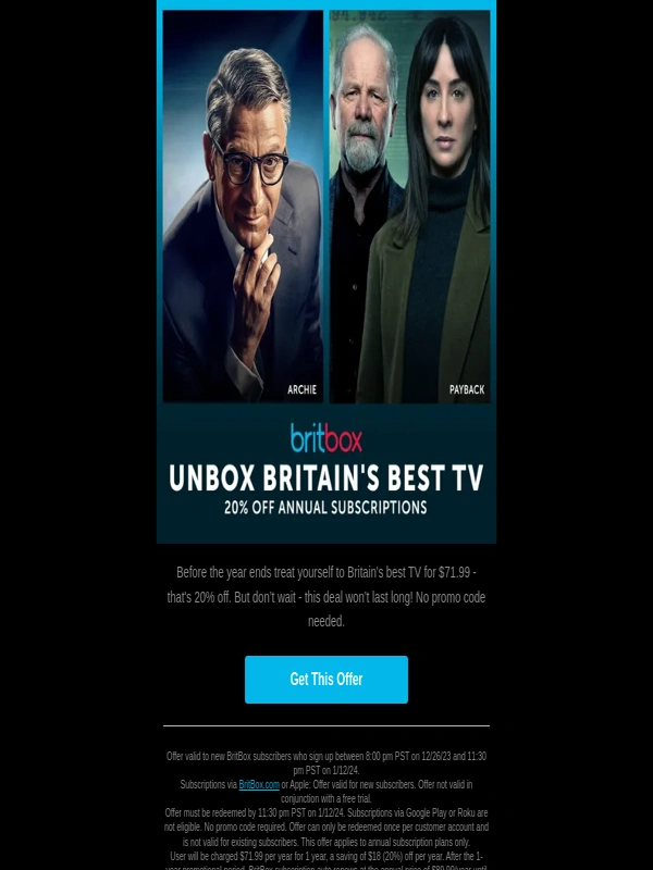 BritBox - Limited time only! Big savings on annual subscriptions ??