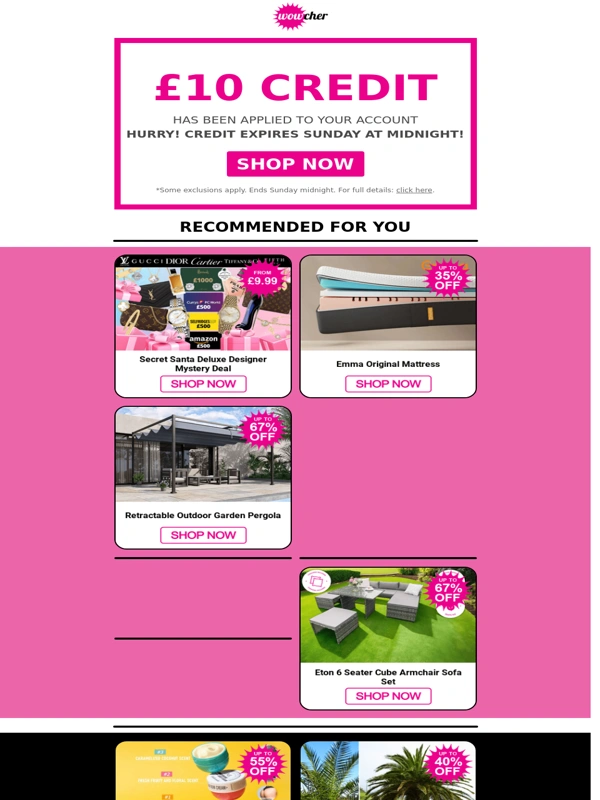 Wowcher - £10 Credit for ALL - Only until midnight on Sunday!