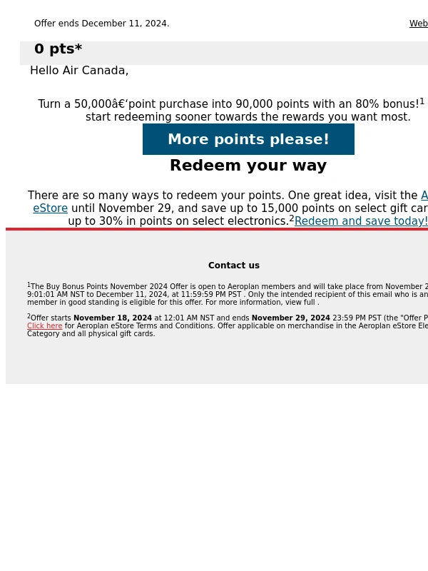 Air Canada - Get bonus points and redeem sooner
