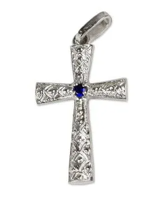 Sterling Silver Blue CZ Cross Pendant from Ghana