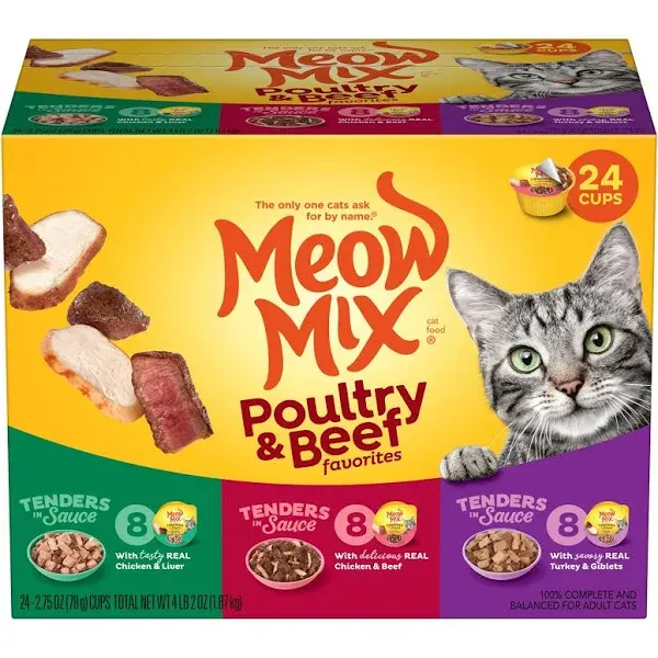 24-Pack 2.75-Oz Meow Mix Wet Cat Food (Poultry & Beef) $8.99 w/ S&S + Free Shipping w/ Prime or on $35+