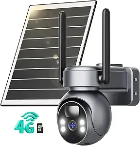 LIWAN 4G LTE Cellular Security Camera with 128G Memory Card, No WiFi Security Camera, Solar Powered, 2K Color Night Vision, PIR Motion Detection, 360° Live View, 2 Way Talk, Built-in SIM Card