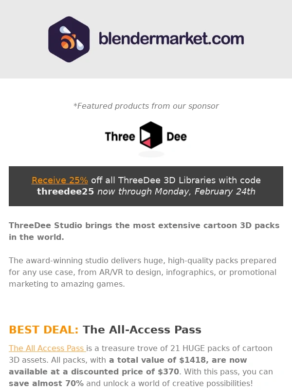 Blender Market - Flash Sale ? 25% off all ThreeDee 3D Libraries