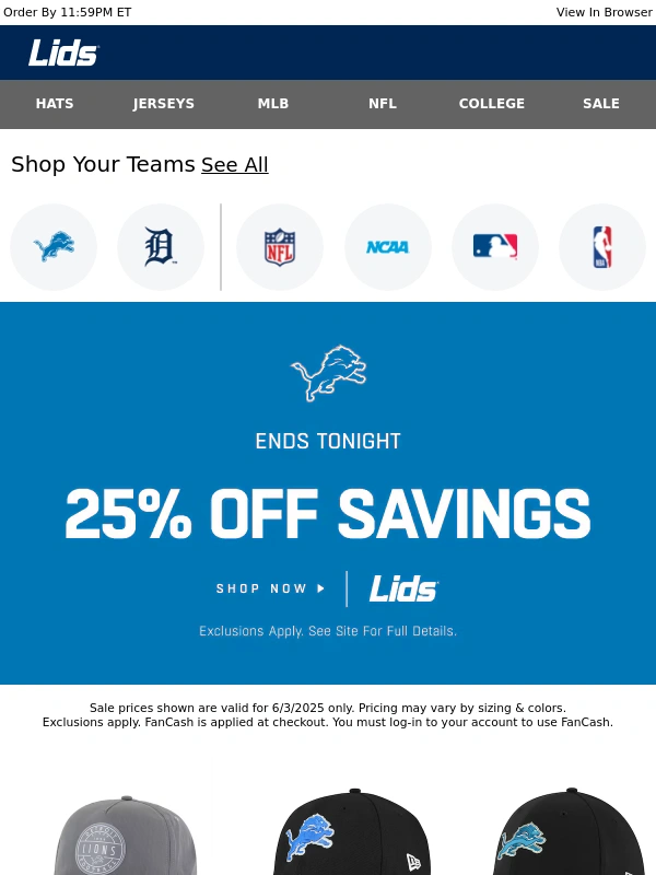 Lids - 25% Off Lions Gear Ends in 3... 2... 1