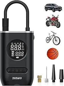 Tire Inflator Portable Air Compressor - ZGZUXO 150PSI Cordless Air Pump for Car Tires with Pressure Gauge LED Light, Electric Bike Tire Pump for Car Motorcycle Bicycle Ball, Bike Accessories