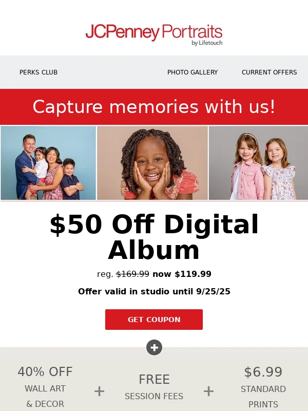 JCPenney Portraits - Every Thursday: Free Session Fees + $50 Off Digital Albums!