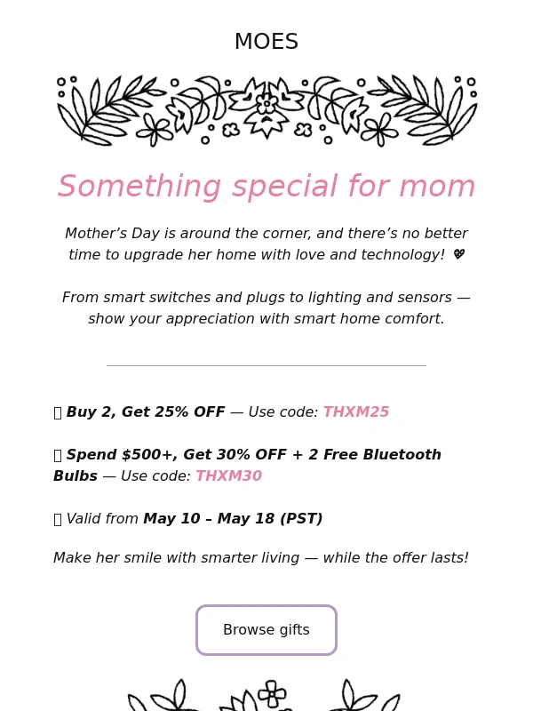 Moes - ? Mother’s Day Smart Home Sale – Gifts She’ll Love!