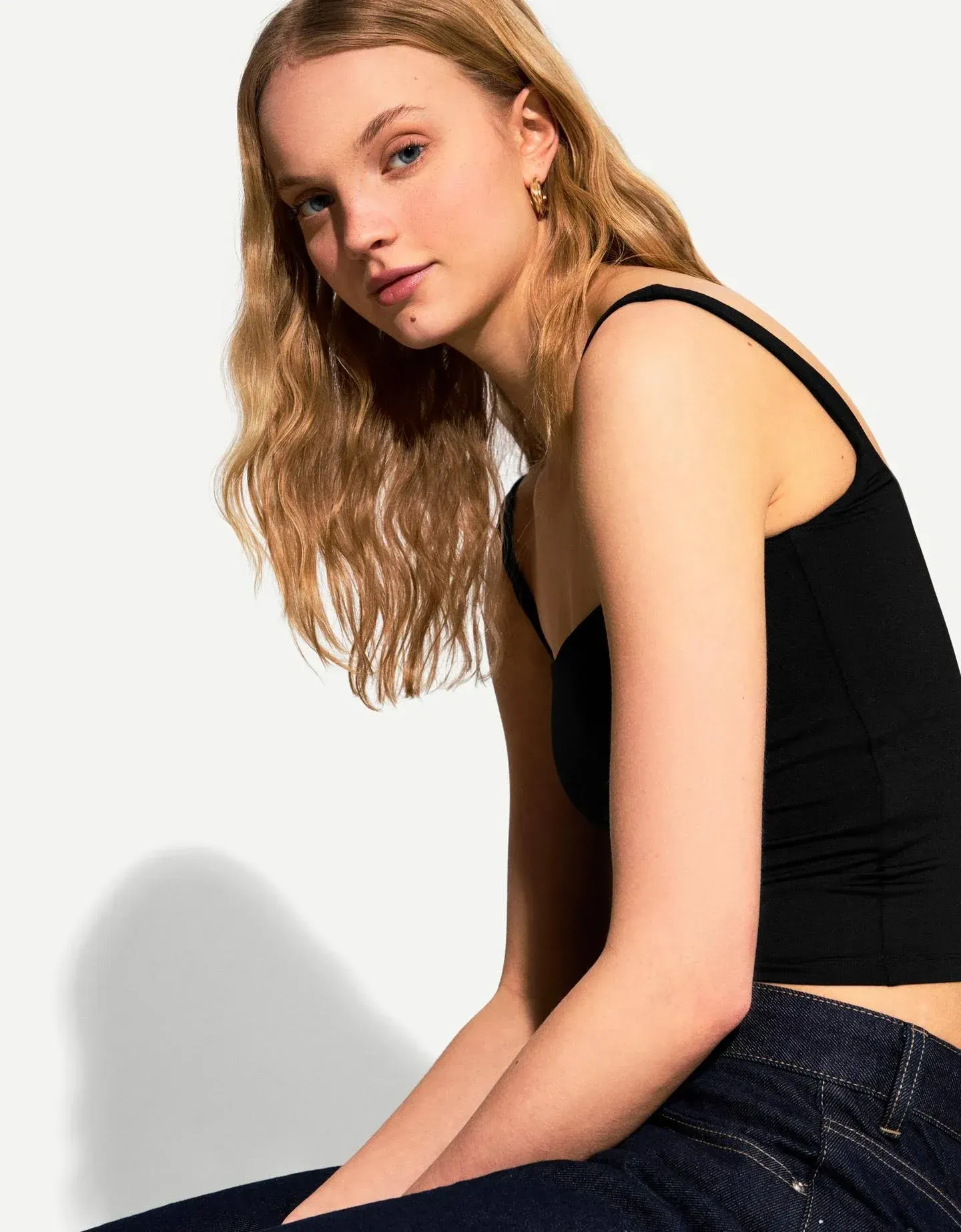 Bershka shaping square neck cami in black