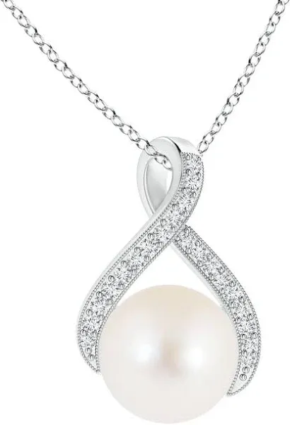 Freshwater Pearl Swirl Ribbon Pendant with Diamonds