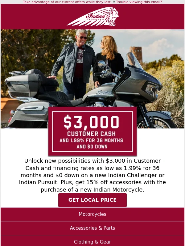 Indian Motorcycle - Unlock Your $3,000 In Customer Cash
