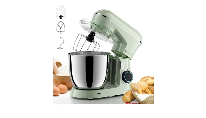 ZZR SEVEN Stand Mixer, Dough Mixer, Cake Mixer, Kitchen Mixer with Bowl SS 5.5 QT, 450W Copper Motor, Standing Mixer with Beater, Dough Hook, SS Egg Whisk (450W Green)