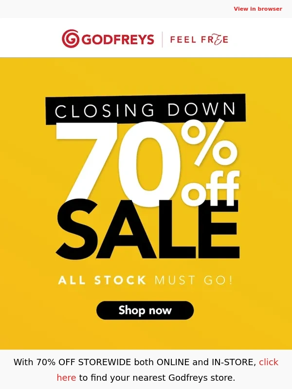 Godfreys - Prices Slashed ⚔ 70% Off Remaining Stock