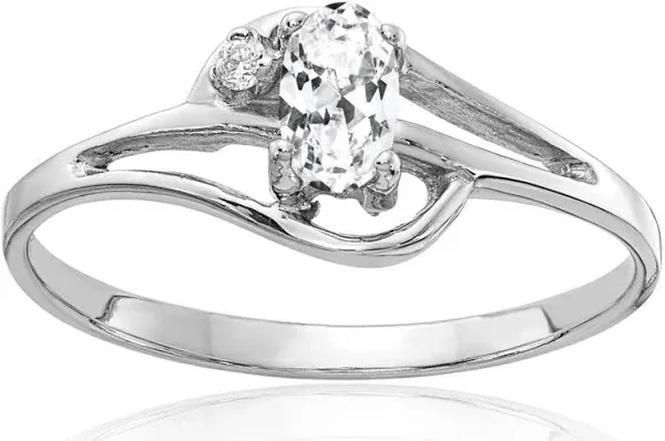 14K Solid White Gold Diamond Oval Ring