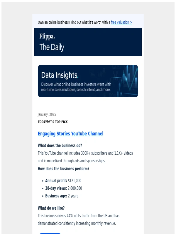 Flippa - Engaging Stories YouTube making $121K Annual Profit + Proofreading Service