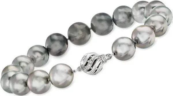 14kt White Gold Black Cultured Tahitian Pearl and Diamond Bracelet