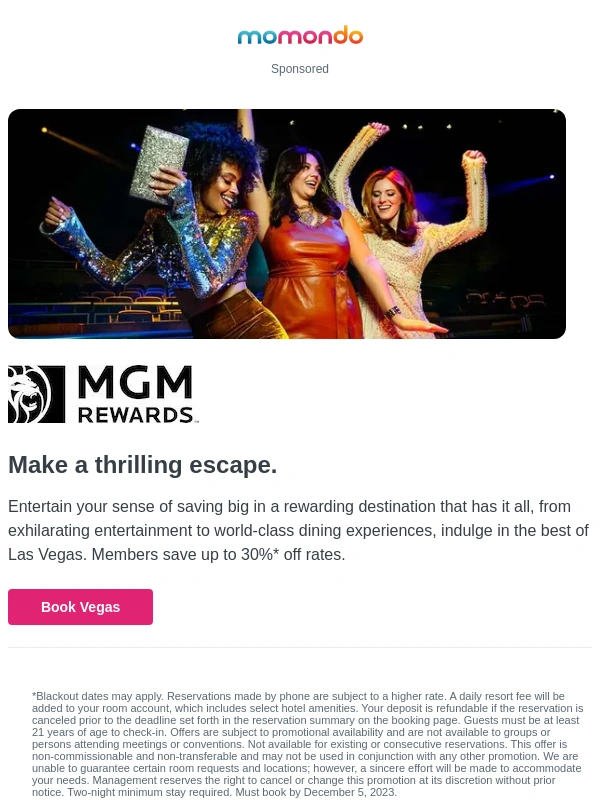 Momondo - Escape to Las Vegas: Save up to 30%* when you book with MGM Rewards