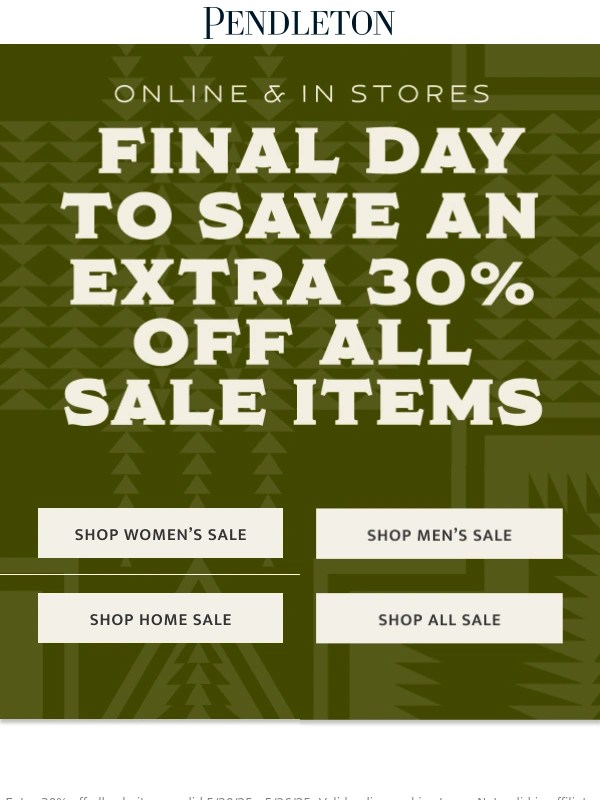 Pendleton - LAST DAY for an extra 30% off sale items