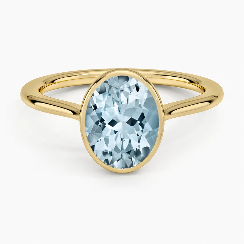 Aquamarine Petite Luna 1.5mm Bezel Ring in 18K Yellow Gold
