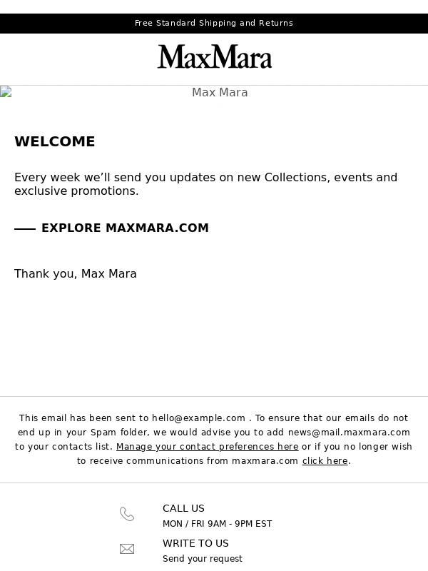 Max Mara - Thank you for subscribing to the Newsletter