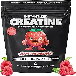 Gains in Bulk Instantized Creatine Monohydrate Powder - Pre Workout Supplement, Support Muscle Endurance, High Energy and Cognitive Function, 100% Soluble, No Bloating (30 Servings, Sour Raspberry)