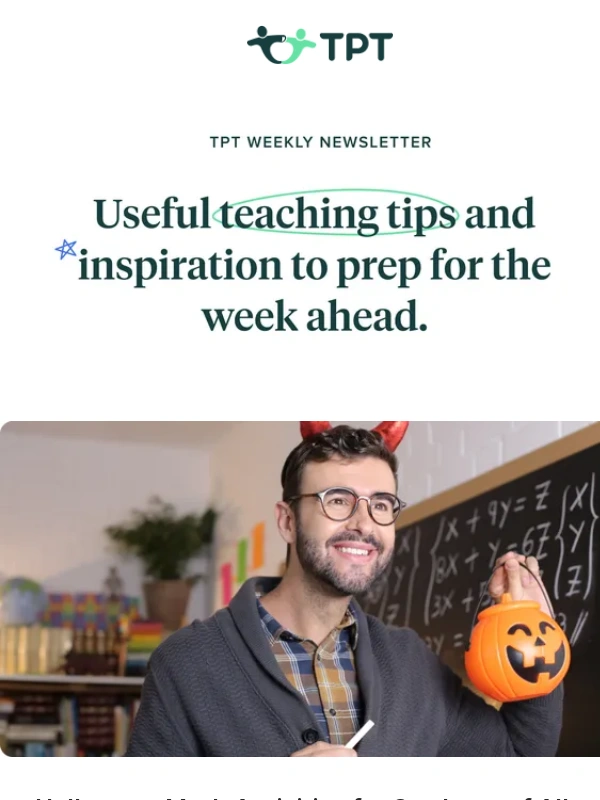 Teachers Pay Teachers - TPT 10/20 Newsletter: Halloween Math,Growth Mindset,and More