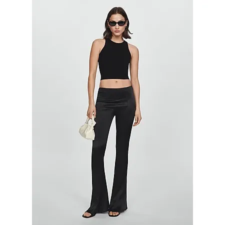 Women's Flared Satin Mid Rise Trousers (Black) $8.99 + Free Shipping on $49