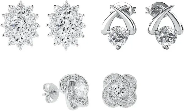 Cate & Chloe 18K White Gold Plated Stud Earrings (3 Pack)