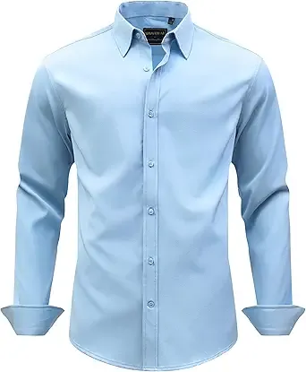 Mens Dress Shirts Stretch Wrinkle Free Formal Long Sleeve Shirts Business Casual Button Down Shirt