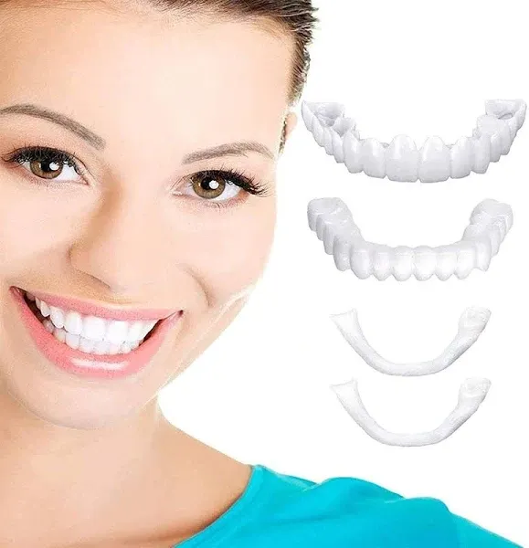 2 Pairs Perfect Smile Teeth Veneers Top and Bottom Fake Teeth Cosmetic Teeth Veneers Instant Teeth Whitening Kit Comfort Fit Flex Dentures Teeth Snap