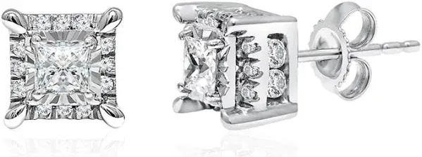 10K White Gold 1 ct. tw. Princess-Cut Diamond Halo Stud Earrings