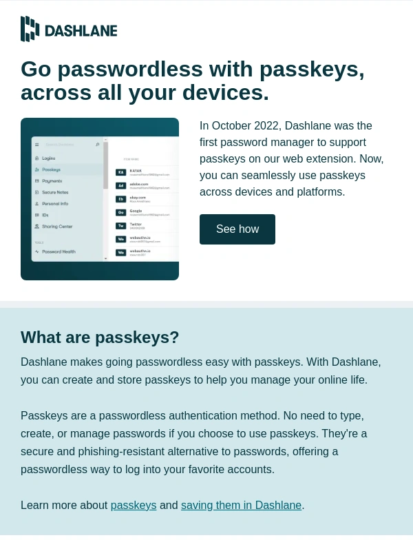 Dashlane - New: Passkeys across all your devices