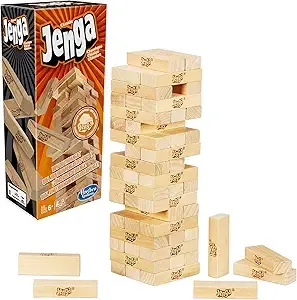 Jenga - Original Wood Block Game, Genuine Hardwood Blocks, Ages 6+, 1 or More Players, Party Games