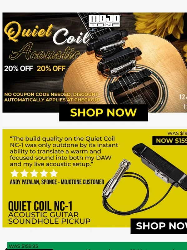 Mojotone - Don't Miss Out - Save 20% On Our Acoustic NC-Series Pickups!