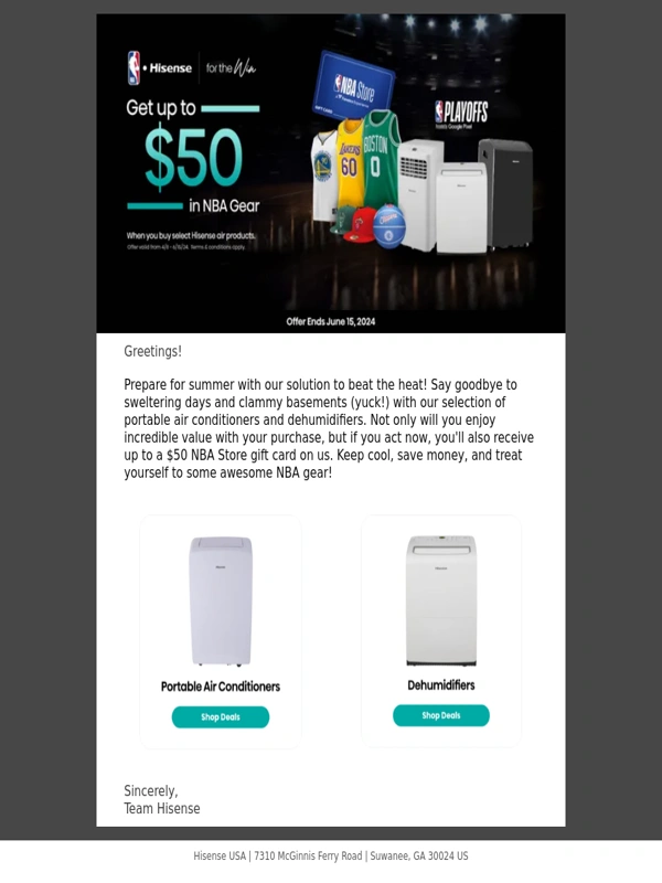 Hisense - ? Prepare for Summer. Stay cool,save big,and score an NBA gift card! ?