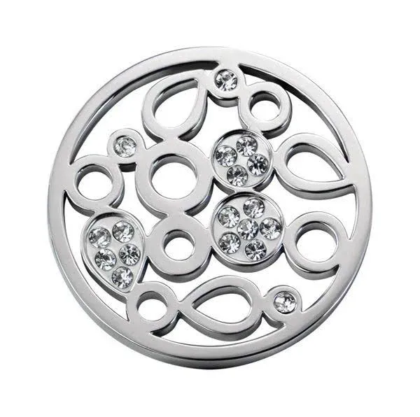 Quiges Silver Stainless Steel Interchangeable Coin Petals and Drops with Zirconia
