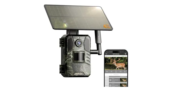 Loatos Trail Camera, 2k HD Live Feed Cellular Trail Cameras with Built-in SIM Card 4G Unlimited Data Plan Game Camera Solar Powered Motion Activated IP66 Waterproof Trail Cam No WiFi Needed