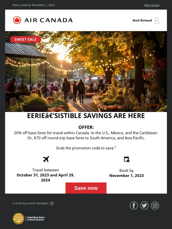 Air Canada - Save on your next sweet escape! No tricks,just treats