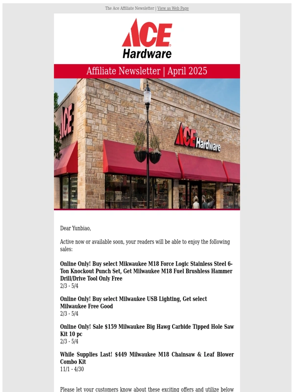 Ace Hardware - Fwd: Ace Hardware: Online Milwaukee Deals – Buy & Get Free Tools + Big Savings!