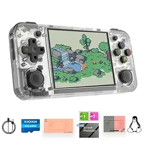 RG35XX H Retro Handheld Game Console with Linux System 3.5 inch IPS Screen and 64G TF Card Built-in 3300 mAh Battery Lasts up to 8 Hours Compatible with 5G WiFi and Bluetooth 4.2 White Translucent