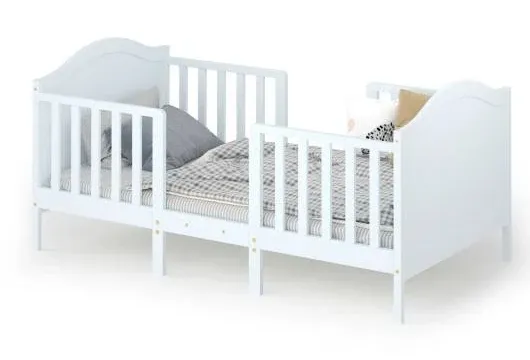 2-in-1 Classic Convertible Wooden Toddler Bed with 2 Side Guardrails for Extra Safety