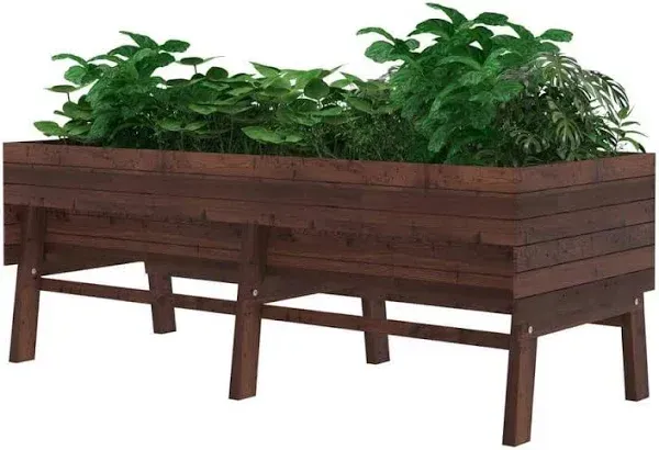 Veikous Large Wooden Raised Garden Bed with Funnel Design and Liner, 70.8 in. x 31.4 in. x 28.5 in., Natural