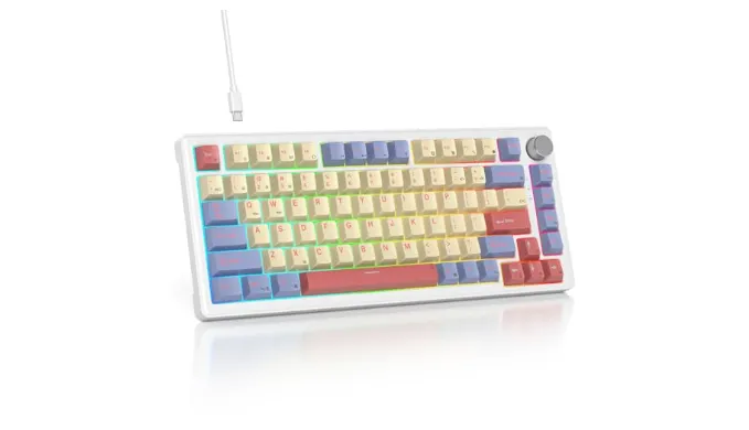SbocKeeb 75% Mechanical Keyboard Gasket with Knob, Custom Wired Creamy Gaming Keyboard TKL 75 Percent Hot Swappable RGB Backlit, Pre-lubed Switch for Win/MAC PC Laptop（Cotton Candy/White Switch）
