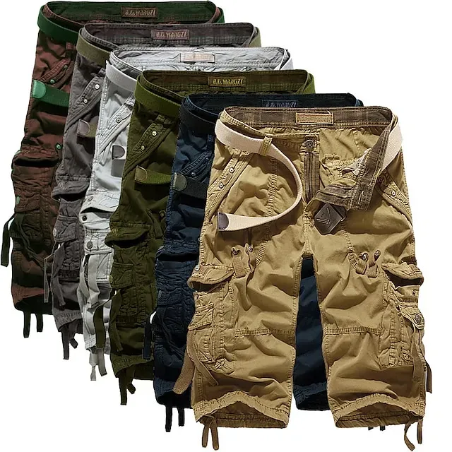 Men's Cargo Shorts Shorts Capri Pants Hiking Shorts Leg Drawstring 6 Pocket Plain Comfort Outdoor Daily Going out Fashion Streetwear Wine Army Green 2