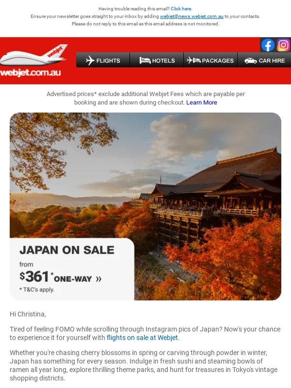 Webjet - Osaka from $361* one-way ? Japan is calling!