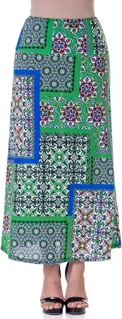 24seven Comfort Apparel Women's Scarf Print Elastic Waist Ankle Length Comfortable Maxi Skirt