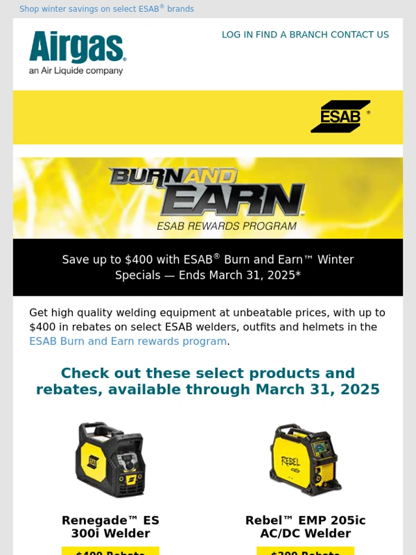 Airgas - You can save up to $400 with Burn & Earn™ winter specials