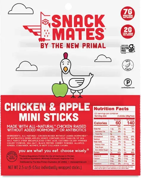 The New Primal Snack Mates Chicken and Apple Mini Meat Sticks