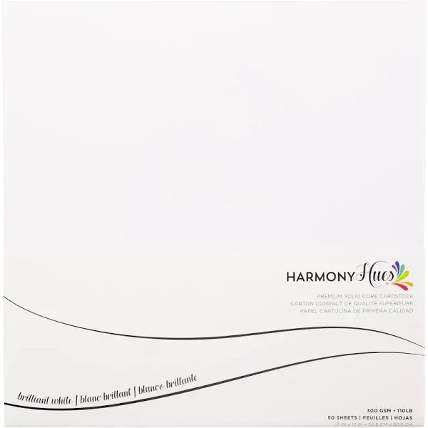 Harmony Hues Heavyweight Cardstock 12x12" Brilliant White 50 Sheets