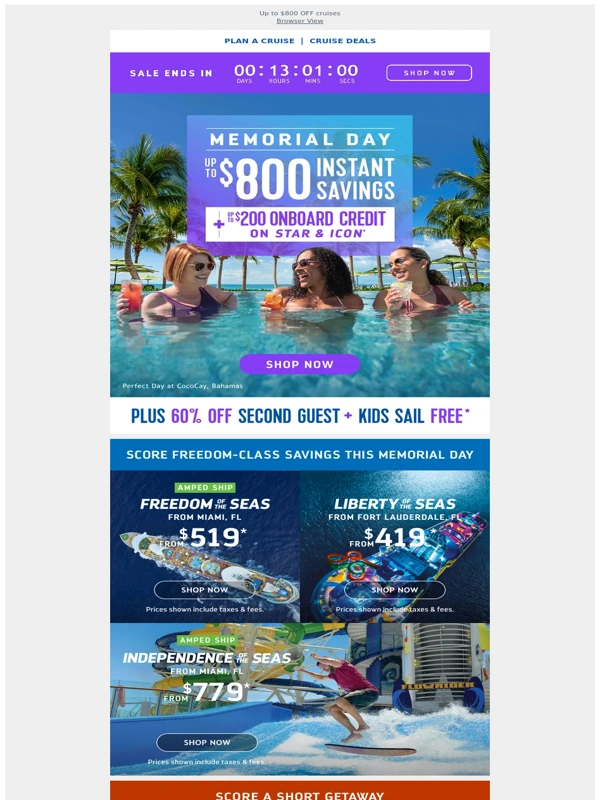 Royal Caribbean - ? Kick off summer with HUGE Memorial Day cruise deals