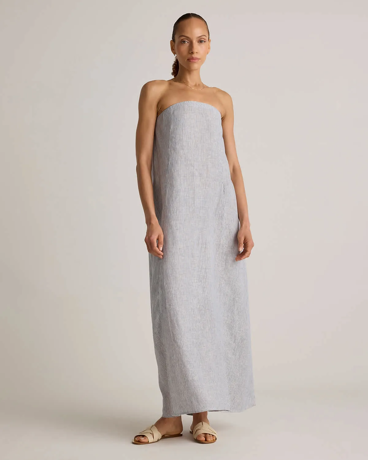 100% European Linen Strapless Maxi Dress